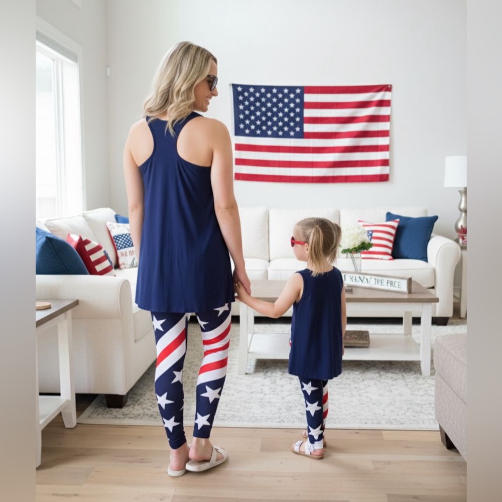 S/L NEW Girls American Flag Leggings Patriotic 4th of July Labor Day Leggings - Picture 5 of 6
